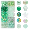 DIY jewelry set with green and purple gradient glass beads in various aquatic shapes - Xizi Green approx 180pcs