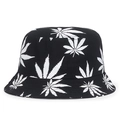 Unisex black bucket hat with white leaf print for summer sun protection and travel - One Size / Black with White Leaf (Labeled)