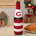 Christmas knitted wine bottle cover with red white stripes and letter C detail - Letter C
