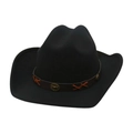 Classic black felt cowboy hat with leather band and bull head metal buckle accessory - Black (Bull Head)