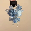 Blue and white resin flower tassel earrings with gold chain and crystals for women - 32# 925 Sterling Silver Earring Post - Blue - Zircon Pearl Fabric Flower Glass Bead Earrings