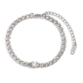 Elegant silver stainless steel bracelet featuring a round zircon on a Cuban link chain - Round Zirconia 4.5mm NK Chain / Steel