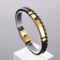 Men's black woven leather bracelet with a gold-tone stainless steel magnetic clasp - Gold Stainless Steel Tube (KB179527-KLHQ) / Gold