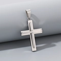 Polished silver stainless steel cross pendant featuring a layered geometric design - No Chain Style / Steel Color Cross Pendant (KP130562-HR)