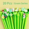 Set of 20 green cartoon gel pens with cute 3D soft rubber animal toppers for school - 20 Pcs Green Series