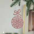 Pink glitter snowflake ornament with bow for Christmas tree decoration, 11x8cm size - Snowflake Style