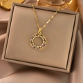 Chic 18k gold plated wave chain necklace with a colorful gemstone wreath pendant - Gold Colorful Wreath