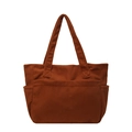 Grand sac fourre-tout en velours côtelé marron avec deux poches frontales - Marron