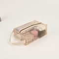 Trousse de maquillage de voyage en maille beige avec fermeture éclair et poignée - Grand / Or