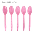 Pink translucent disposable plastic spoons with diamond texture for ice cream parties - Pink Spoons 10PCS