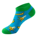 Blue low-cut cotton sock with green accents and cute yellow banana fruit pattern - One Size(37-44) / Blue Banana