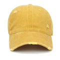 Vintage mustard yellow washed cotton baseball cap with distressed torn holes and curved brim - Adjustable / Yellow