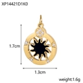 Detailed view of sun-shaped gold stainless steel pendant with black enamel and crystals - Black Enamel Inlaid Diamond Sun Pendant (XP14421D1K0)