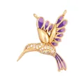 Kolibri-Anhänger in Gold-Optik mit lila Emaille und weißen Zirkonia-Verzierungen - Violetter Emaille-Kolibri