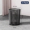 Set of 3 black metal mesh waste baskets for office and home, 26.5cm diameter size - Set of 3 / Medium [12L] / Black