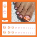 Pink French style press-on toenails featuring orange daisy and white flower patterns - F081 Orange Flower