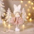 Pink plush angel doll with rabbit ears and gold wings for Christmas tree decoration - Pink Rabbit Ear Angel Doll