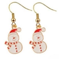 Macro shot of snowman earrings with red hat and striped scarf on gold hooks - Snowman (Red Hat)