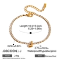 Gold stainless steel tennis bracelet with rhinestone letter J charm for women - Letter J (JDB0305011-J)