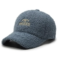 Gorra de béisbol azul de felpa teddy con bordado PRAIS dorado para moda de invierno - Ajustable / Azul
