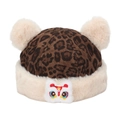 Detail of winter leopard print hat with fluffy pom-poms and lion dance embroidery - Lion Dance Embroidery (Coffee D)