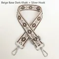 Close-up of 3.8cm jacquard bag strap with silver metal buckles and geometric pattern - Beige Dark Khaki Silver Hook