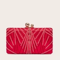 Elegante pochette da sera in raso rosso con perline dorate e chiusura sferica in metallo - Satèn/Strass / Rosso