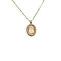 Collier pendentif ovale Vierge Marie en or avec sertissage de zircons multicolores - 00174+40CM Chaîne à Billes (Zirconia Coloré)