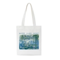 Detail van Monet Waterlelies kunstdruk op een witte canvas draagtas met lange hengsels - Monet Waterlelies Stijl 1