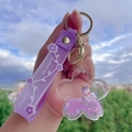 Purple unicorn liquid glitter keychain with Happy Moments strap and cherry blossom charm - Purple-Cherry Blossom Unicorn