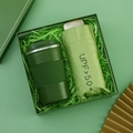 Green business gift set featuring an insulated travel mug and a UPF 50+ folding umbrella - [Olive Green] Insulated Cup + Umbrella
