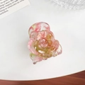 Pink and green acetate flower hair claw clip with marble texture for elegant styling - 3.7cm / Peach Pink
