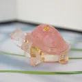 Pink resin turtle figurine with natural crystal gravel and elegant gold foil accents - Rose Quartz + Gold Foil