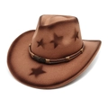 Chapeau de cowboy marron foncé avec motifs d'étoiles et boucle gravée en bronze - M(56-58cm) / Kaki