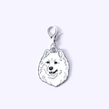 Pendentif chien Samoyède en émail blanc avec fermoir mousqueton argenté pour DIY - 25 Samoyède