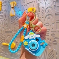 Blue Cinnamoroll camera keychain with beaded wristlet and star charm accessory - Cartoon Projection Camera-Blue Dog