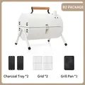 Portable white charcoal grill set with two trays, two nets and one non-stick baking pan - Round Grill [White With Baking Pan] / Charcoal Trough*2/Grill Net*2/Baking Pan*1