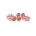 Close-up of golden spring hair clip featuring pink rhinestones in a floral bow design - Red