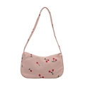 Borsa sottobraccio in velluto a coste rosa con stampa di ciliegie e tracolla sottile - Rosa