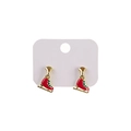 Christmas gold stud earrings featuring ice skate charms with red and green enamel details - Red Ice Skates