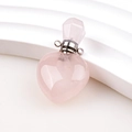 Pink heart-shaped natural crystal perfume bottle pendant with metallic screw cap - Rose Quartz Heart
