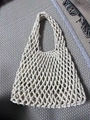 Handmade hollow woven cotton rope bucket bag in beige white for summer beach vacation - With Inner Bag / Beige
