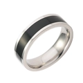 Bague en acier titane avec rayures en émail noir et argent, finition miroir - US 11 / Argent Rayure Noire Unique
