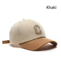 Two-tone baseball cap in beige and khaki featuring a large embroidered C letter - Adjustable / Khaki