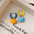 Boucles d'oreilles dorées asymétriques avec breloques citrouille et éléphant émaillé - 34# Style de Dessin Animé AB Citrouille Éléphant