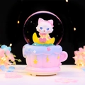 Pink moon cat crystal ball music box with star charms and gradient tea cup base - 8520 Pink Bow / Medium 80# LED Light+Music