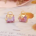Boucles d'oreilles sac à main cristal violet avec détails dorés et lune en zircone - Violet
