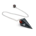 Natural bloodstone hexagonal pyramid pendulum with silver chain for meditation - African Blood Stone