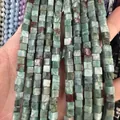 Perles cubes en pierre naturelle verte tachetée de rouge pour la création de bijoux DIY - 4x4mm (Environ 38cm Fil) / Pierre de fleur verte