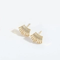 Detailed macro view of gold fan-shaped stud earrings with sparkling zircon inlay - Gold Multi-layer Zircon